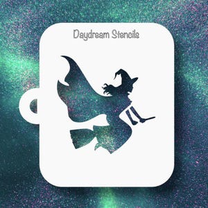 Flying Witch Stencil | Wicked Stencil | Durable 7 Mil Mylar for Face Painters, Airbrush Artists & Bakers