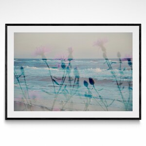 Konsttryck med vågträdgård | Kustväggkonst Strandposter Blomfotografi Stranddubbelexponeringstryck