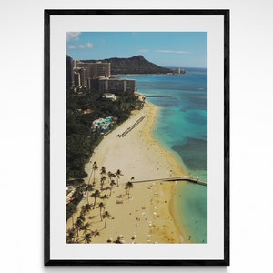 Wydruk fotografii plaży Waikiki Wyspa Oahu Wydruk artystyczny Vintage Waikiki Wydruk ścienny Tropikalny letni wydruk