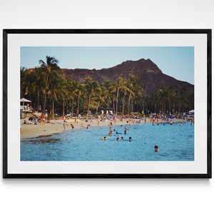 Vintage Waikiki Fotografia Wydruk Plakat Hawaje Sztuka Ścienna Plaża Wydruk Retro Wystrój Domu Nadmorskie Fotografia Góry Wydruk Oahu Fine Art