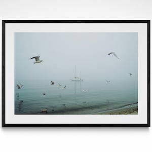 Washington Ocean Fog Photography Print Coastal Wall Decor Nautical Art Moody Photography Boat Wall Print Pacific North West Wall Print