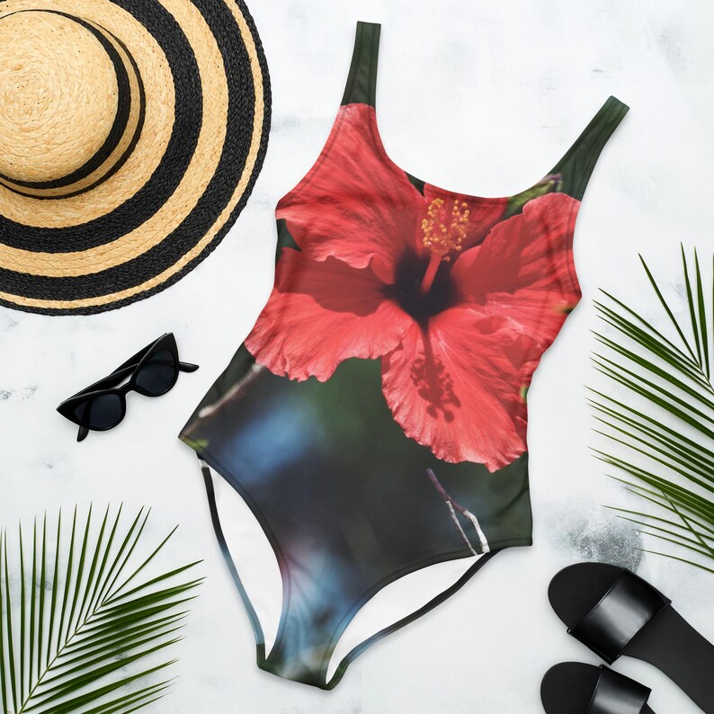 Jessica Rabbit Bathing Suit Lost in Hibiscus One-piece Swimsuit Recycled Eco Friendly Bathing Suit ...