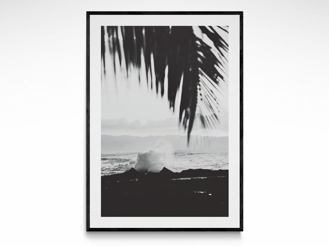 Fine Art Wave Palm Print - Hawaii Print Island of Oahu Poster Black and ...