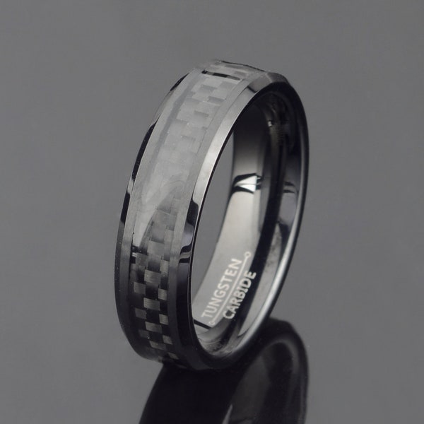 Schwarzes Wolfram Band, CarbonFaser Ring, Herren Ehering, Herren Wolfram Ring, Jahrestag Ring, Herren Geschenk Ring, 6mm Tungsten Band