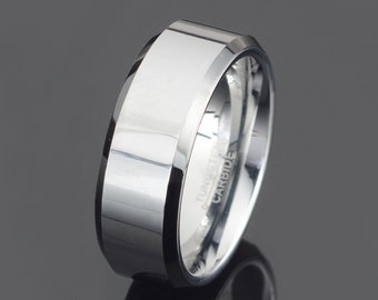 Gray Polished Tungsten Wedding Band - 8mm Beveled Ring