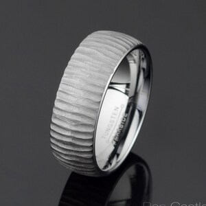 Tree Bark Tungsten Wedding Band - 8mm Gray Textured Ring - Free Engraving