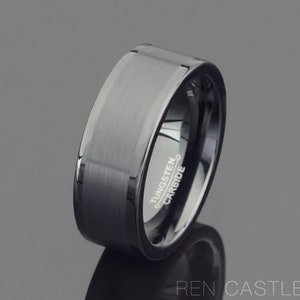 Black Tungsten Ring Mens Tungsten Wedding Ring Brushed 8mm Mens Wedding Band Personalized Ring Free Laser Engraving His & Hers Ring