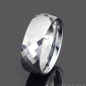 Gray Tungsten Wedding Band: Faceted Diamond Cut, 6mm, Free Engraving