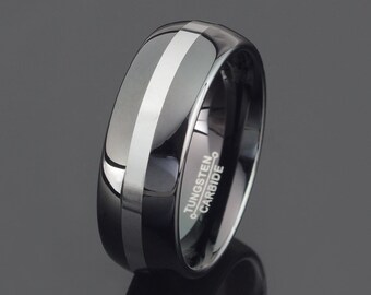 Black Tungsten Wedding Band: Single Line, 8mm, Free Engraving