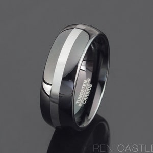 Black Tungsten Wedding Band Single Line Tungsten Ring Mens Wedding Band Mens Gift 8mm Ring Personalized Ring Free Laser Engraving