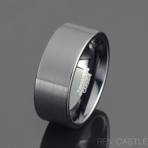 Black Tungsten Ring 9mm width Flat Tungsten Band Brushed Wedding Ring Mens Wedding Band Ring Personalized Ring Free Laser Engraving