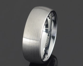 Brushed Gray Tungsten Wedding Band - 8mm Domed Ring, Mens Gift