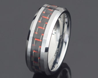 Gray Tungsten Wedding Band Blue Carbon Fiber Inlayed Ring 8mm Ring Mens Wedding Band Mens Gift Personalized Ring Free Laser Engraving