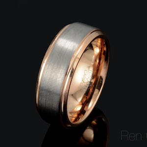 Brushed Tungsten Wedding Band: Rose Gold Plated, 8mm Comfort Fit