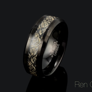 Black Tungsten Celtic Dragon Wedding Band - 8mm
