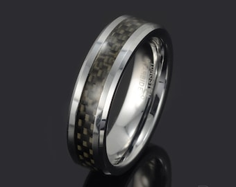 Gray Tungsten Ring: Carbon Fiber Inlay, 8mm Men's Band