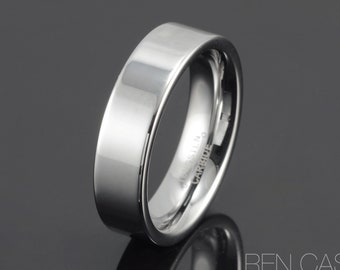 Gray Tungsten Ring, 6mm width Flat Tungsten Band, Polished Wedding Ring, Mens Wedding Band, Men's Tungsten Ring, Anniversary Ring