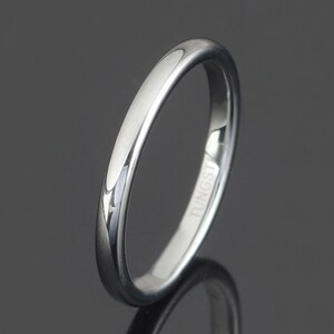 Gray Polished Tungsten Wedding Band - 2mm Mens Anniversary Ring - Free Laser Engraving