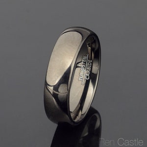 6mm Tungsten Wedding Ring Domed Polished Black Tungsten wedding Band Mens Women&#39;s Tungsten Ring Personalized Ring Free Laser Engraving