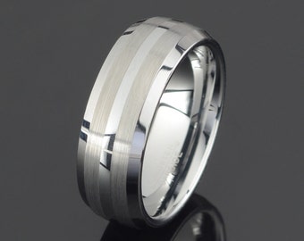 Gray Tungsten Wedding Band: 8mm Domed Brushed Ring, Free Engraving