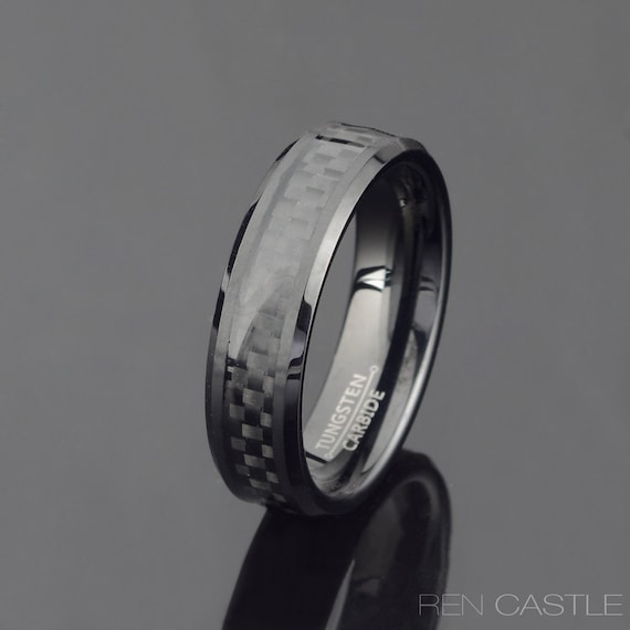 Banda de tungsteno negro anillo de fibra de carbono banda de boda para hombres anillo de tungsteno para hombres anillo de aniversario anillo de