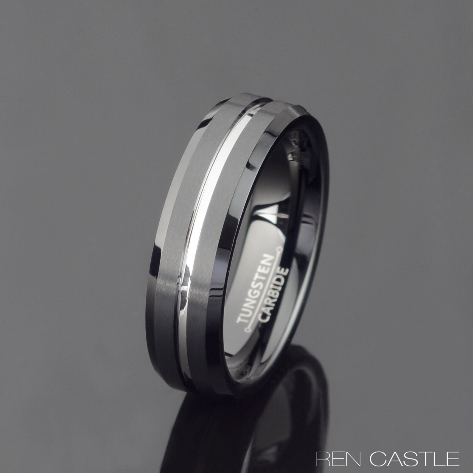 Black Tungsten Wedding Band Grooved Tungsten Ring Mens Wedding Band ...