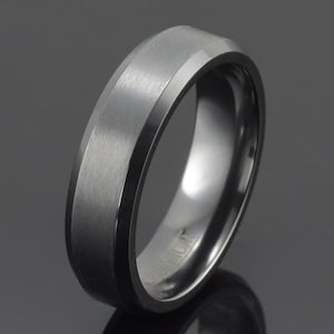 Black Zirconium Men&#39;s Wedding Band: Brushed Beveled Ring, 6mm