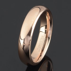 Rose Gold Tungsten Ring 4mm: Domed Wedding Band, Free Engraving
