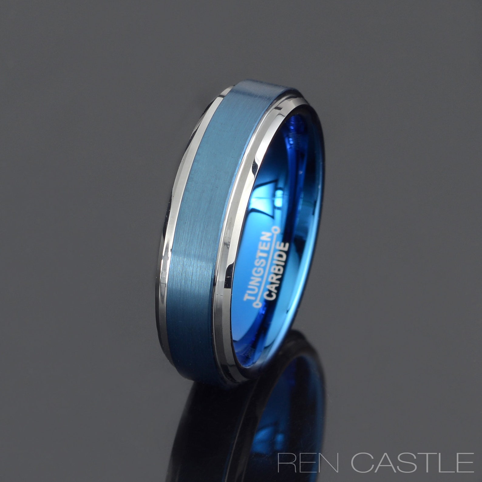 Blue Tungsten Wedding Band Mens Wedding Ring 6mm Ring Mens Etsy UK