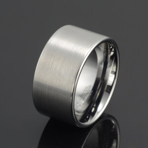 Gray Tungsten Ring: 12mm Flat Brushed Mens Wedding Band, Free Engraving