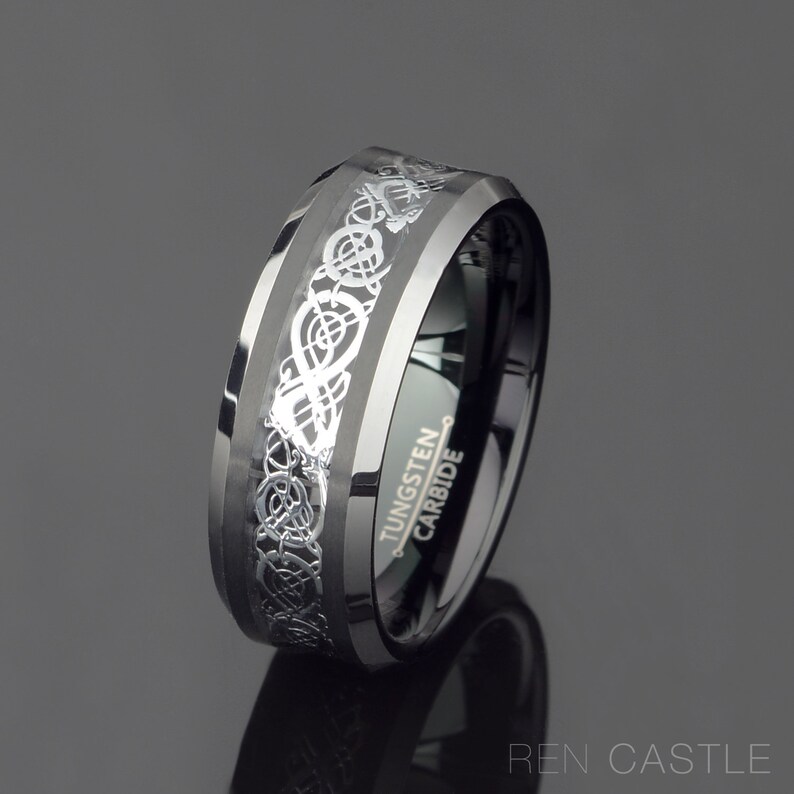 Gray Tungsten Band Mens Wedding Band Celtic Mens Wedding Ring Etsy