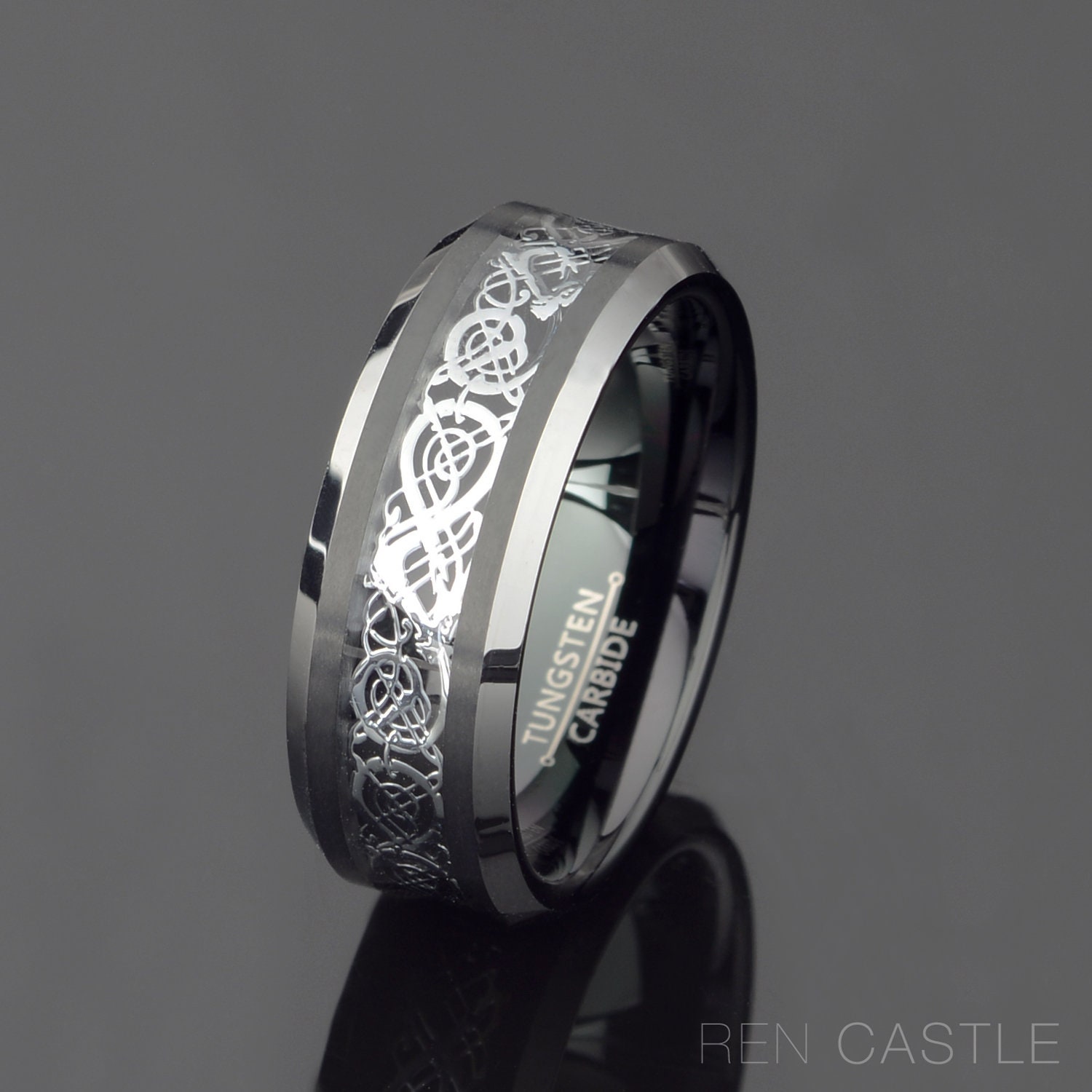 Gray Tungsten Band Mens wedding Band Celtic Mens Wedding Ring Etsy