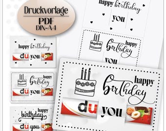 Printable birthday template PDF Duplo birthday Happy Birthday to you birthday voucher gift card cash gift with chocolate PDF