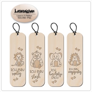 Marque-page laser pour écoliers, affirmations pour enfants, traceur, marque-page, bookmaker, svg, dxf, png, animaux, bébés animaux