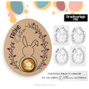 Ostern Druckvorlage PDF Hasen Grußkarte, DIY Osterdeko Tischkarte, Kleines Ostergeschenk Last Minute, Süßes Willkommen Ostern Printable