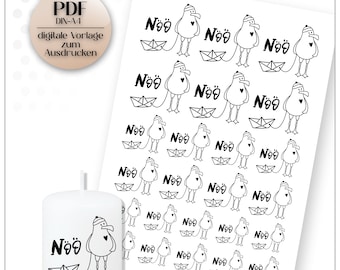 Printable candle sticker template Rubons waterslide decal PDF Seagull