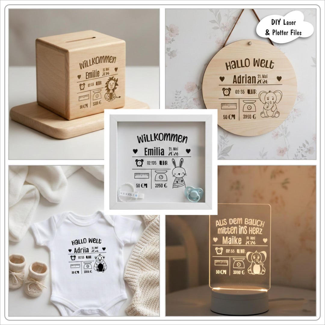 Baby Birth Stats SVG DXF Plotter File, Birth Announcement Laser Cut ...