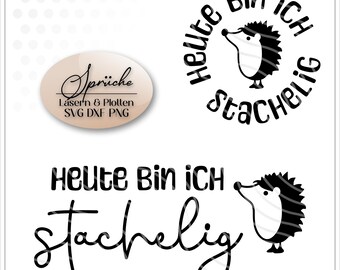 Könnte beinhalten: Schwarzweißes digitales Design mit einem Igel und dem Text "Heute Bin iCH stachelig", was "Heute bin ich stachelig" bedeutet.