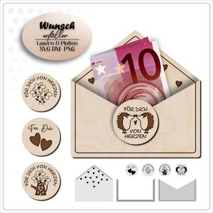 Archivo SVG de sobre, Vale de regalo en efectivo, Archivo SVG, Regalo de nacimiento, Archivo láser, Regalo de bebé, Corte láser, Jubilación, Boda