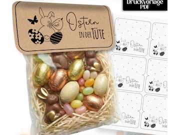 Easter in a Bag PDF, Bunny & Bird Bag Topper, DIY Easter Favors, Printable Treat Bag Tags 2 Sizes, Easter Greeting Header, Instant Download