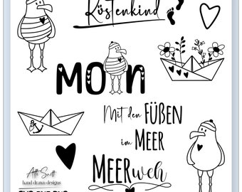 Archivo de trazador Moin Möwe archivo svg Küstenkind svg Meerweh Moin svg archivo lasercut archivos paquete náutico Camping