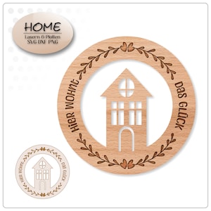 Fichier laser Panneau de bienvenue Panneau de porte SVG png DXF Anneau de porte Couronne Fichier de découpe Maisons Plotter Fichier Laser Cut Téléchargement numérique