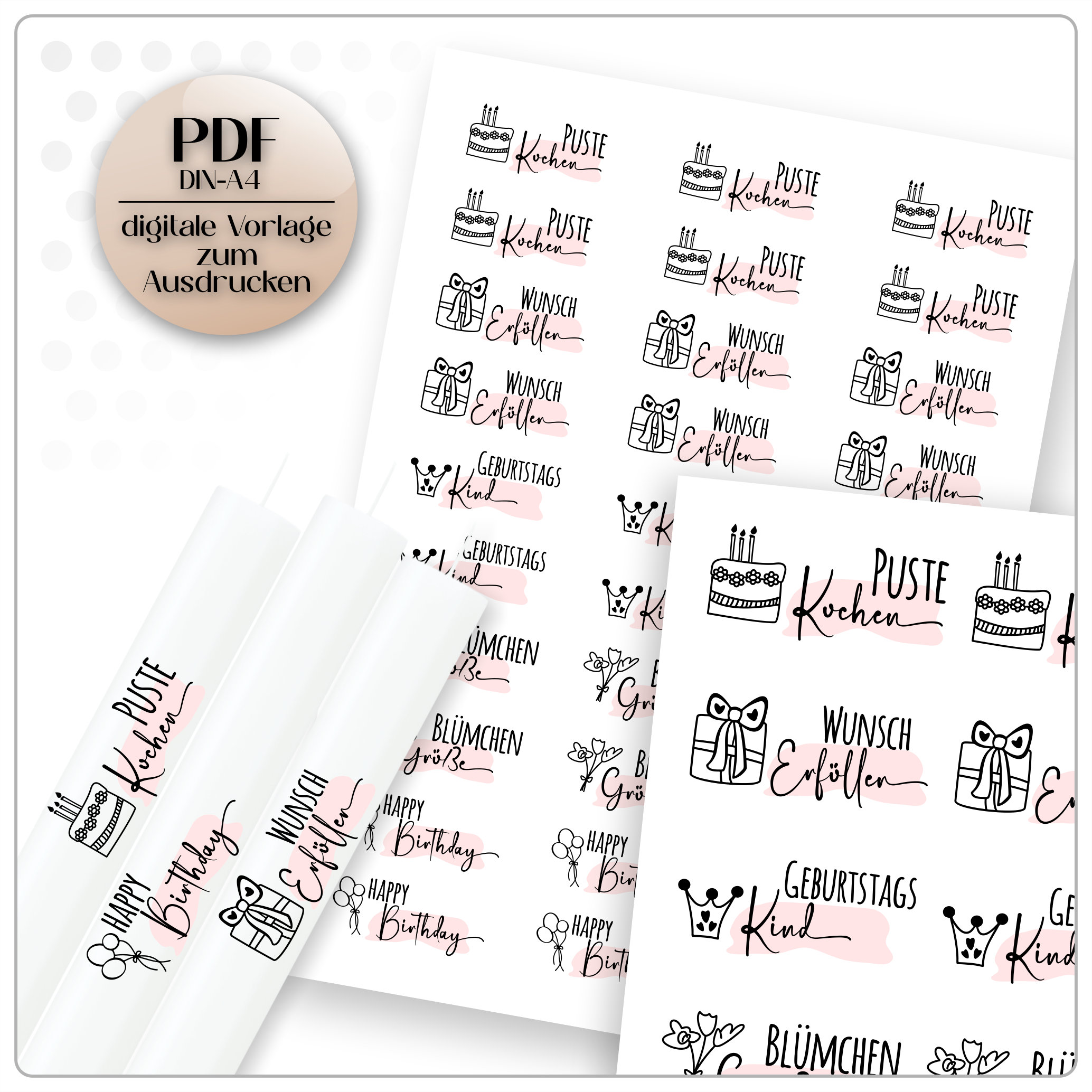 Druckvolage PDF Geburtstag für Kerzensticker Rubons Raysin Windlichter und andere Projekte