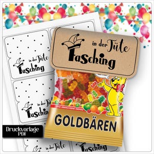 Druckvorlage PDF Tütenklappe Fasching in der Tüte digitaler Download PDF Fasching ausdrucken