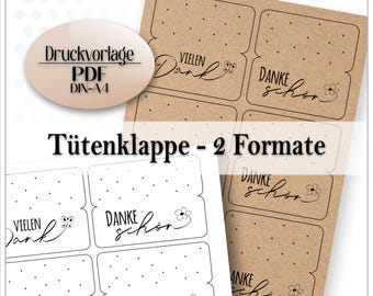 Plantilla PDF imprimible para solapas de bolsas de agradecimiento: perfecta para regalos de boda y de bautizo.