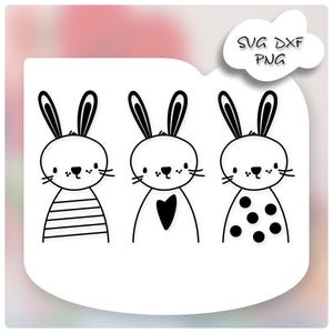 Osterhasen Trio SVG DXF PNG, Plotterdatei Ostern, Laserdatei Hase gestreift gepunktet Herz, Schnittdatei Raysin Kerzenständer diy Deko