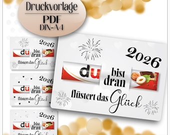 Printable PDF Duplo New Year's Eve New Year's Day 2026 - It's your turn, whispers luck - Chocolate packaging, New Year's gift, New Year's wishes