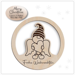 File laser ali d'angelo decorazioni per alberi in formato SVG ghirlanda di Natale, gnomo file laser in formato SVG file in formato SVG di Buon Natale file digitale Natale