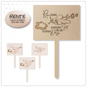 Laserdatei Ruhestand svg Datei Rente Rentner Rentnerin svg dxf png Garten Gieskanne Blumen Ruhestand