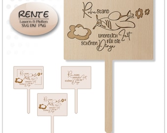 Archivo láser jubilación archivo SVG pensión pensionista pensionista SVG DXF PNG jardín regadera flores jubilación